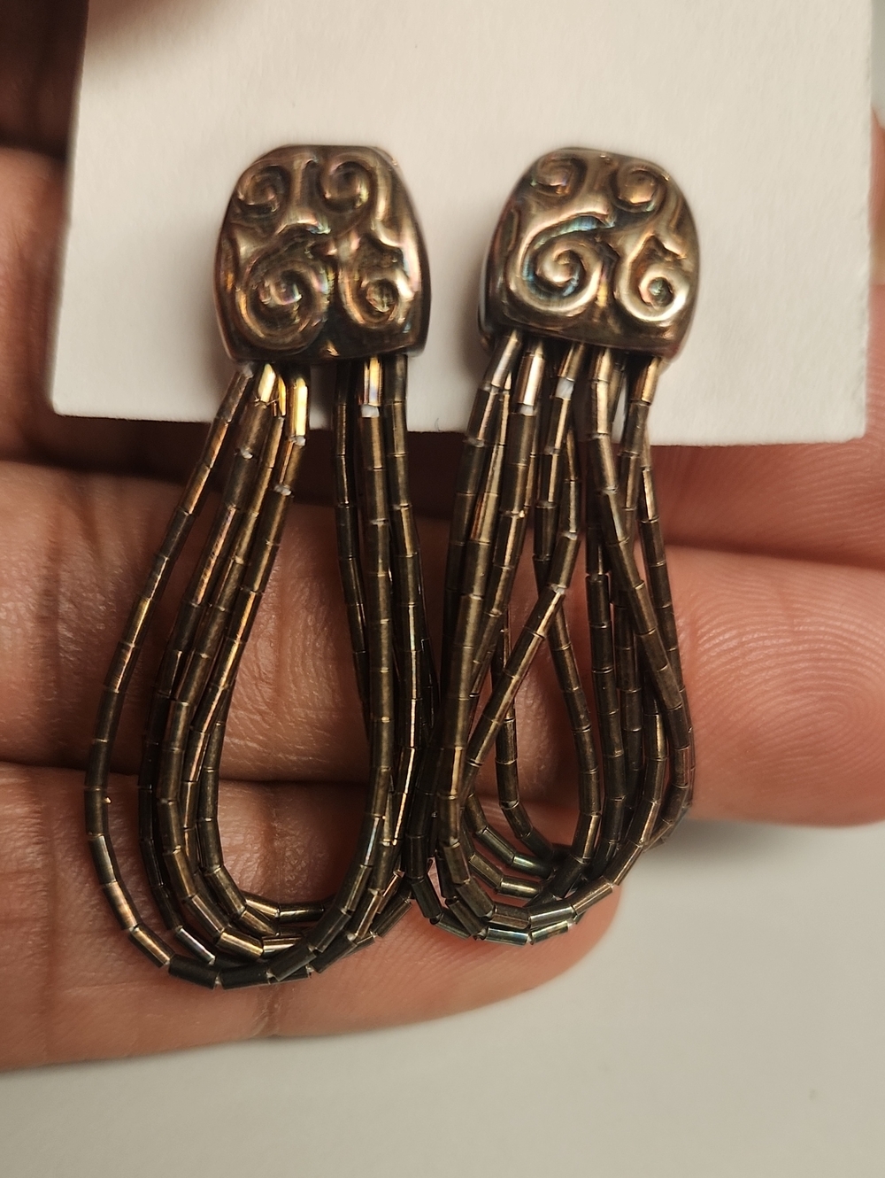 Southwest Liquid Dangle Beads Sterling Silver 925 Earrings 1.5"